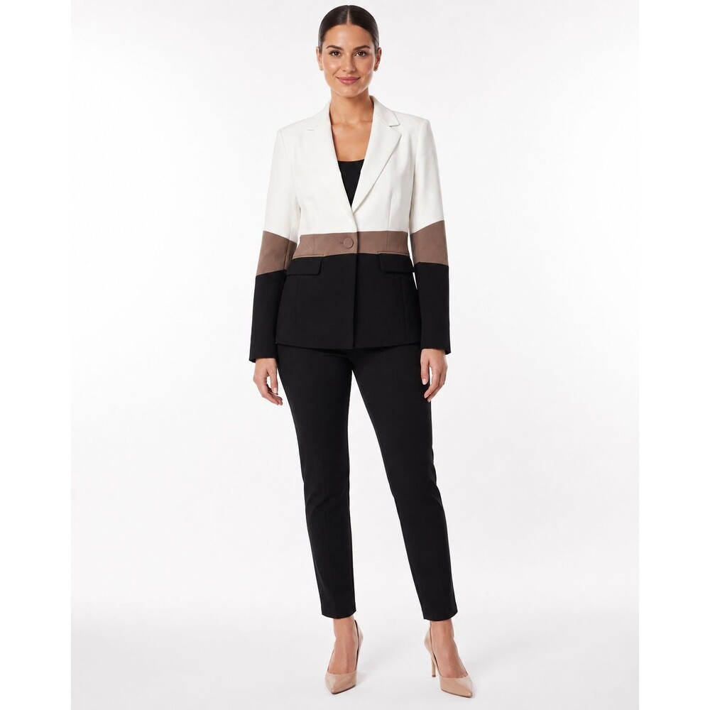 WHBM Colorblock One Button Blazer White Taupe Black Size 12 NWT $215